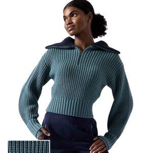 Athleta Alder Sweater Deep Ocean Teal Heavyweight Thumb Holes Size L